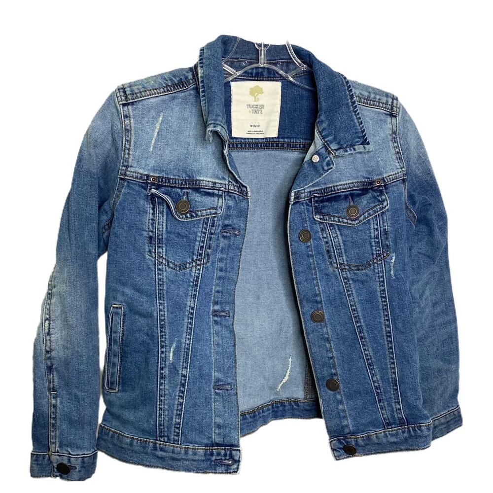 Tucker + Tate Women's Sz M‎ Denim Jean Jacket Button Front Blue Collared Classic